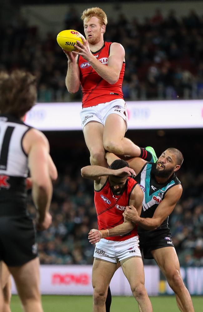 Aaron Francis takes a screamer against the Power in Round 23 last year. Picture: AFL Media