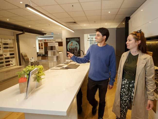 MELBOURNE, AUSTRALIA - NewsWire Photos JANUARY 20, 2020. Nathan Burgess and his partner Jess Barry choosing a kitchen at Simonds homes display gallery in Melbourne. Picture: NCA NewsWire / David Geraghty