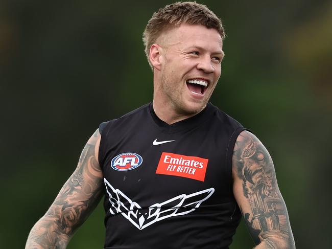 MELBOURNE, AUSTRALIA - September 20, 2023. AFL .   Jordan De Goey of the Magpies during Collingwood training session at Olympic Park, Melbourne.   Photo by Michael Klein.