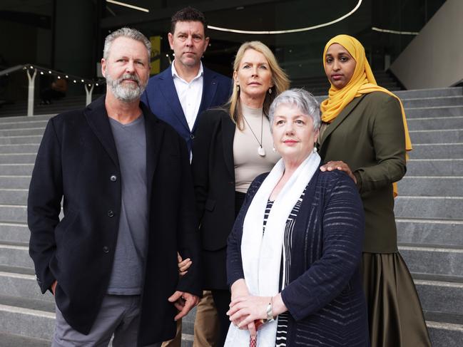 A Victims of Terrorism group (L-R) Mark Wallace, Matt lamberth, Julie Wallace, Louisa Hope and Luul Ibrahimis being established in Australia, by a former NSW counter-terrorism police officer Caroline O'Hare to help victims of terror, provide peer support and counselling, lobbying govt etc. Jane Dempster/The Australian.