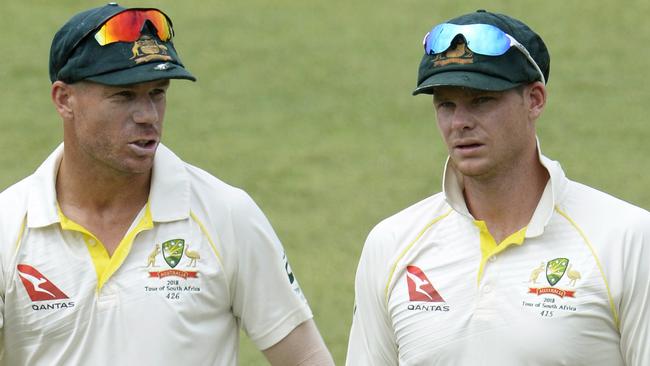 David Warner (left) and Steve Smith have been banned for 12 months over the ball tampering scandal.