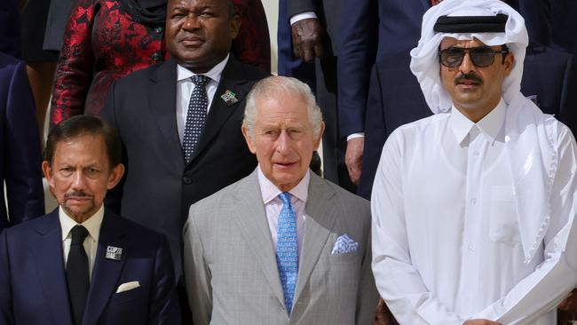 Brunei's Sultan Hassanal Bolkiah, King Charles and Qatar's Emir Sheikh Tamim bin Hamad Al-Thani pose during COP28. Picture: AFP