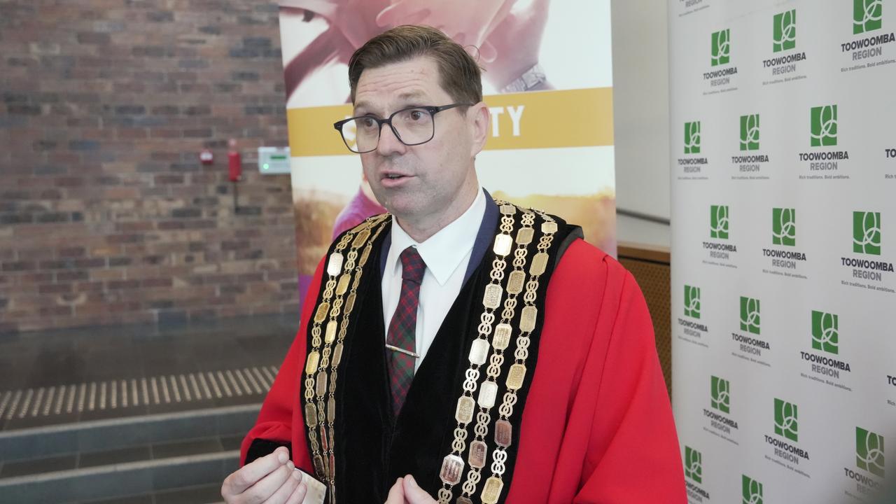 At the swearing-in ceremony for the new Toowoomba Regional Council representatives for 2024-2028 is mayor Geoff McDonald.