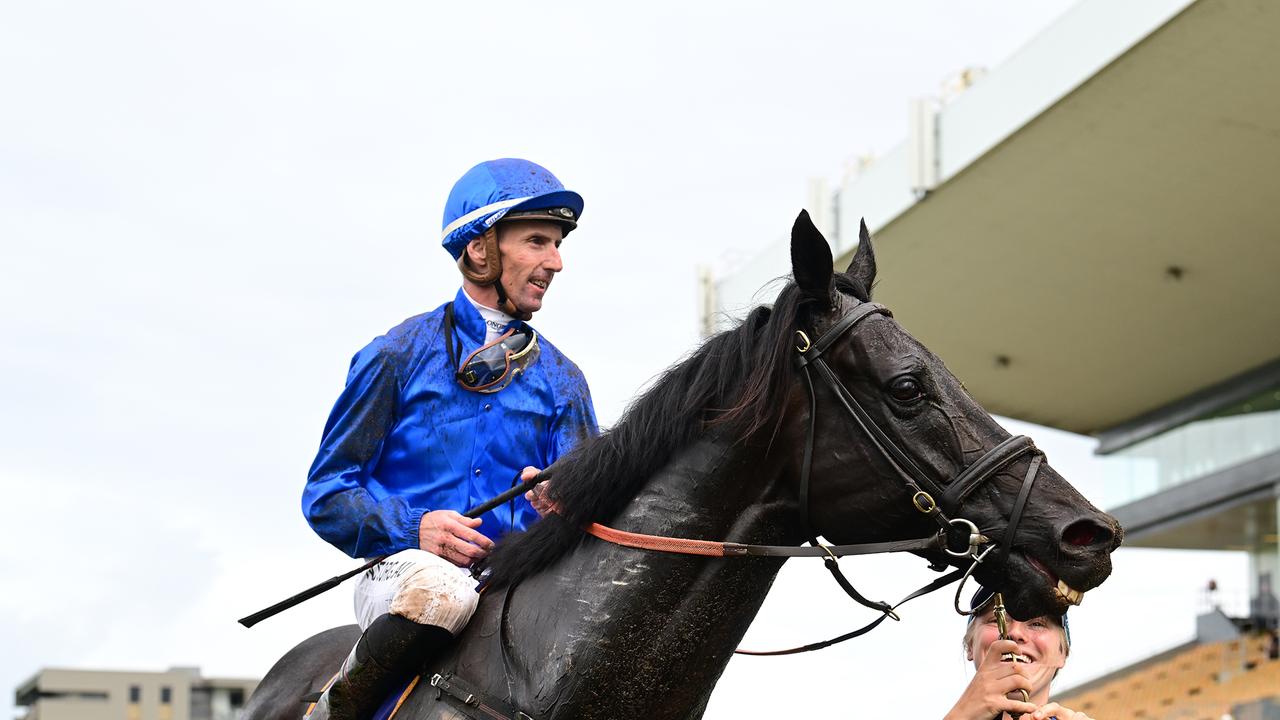 Nash Rawiller after winning The Buffering aboard Kementari. Picture: Grant Peters–Trackside Photography.