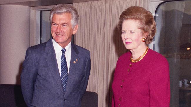 Prime Minister Bob Hawke and UK Prime Minister Margaret Thatcher at the Commonwealth Heads of Government Meeting, Vancouver, 1987.