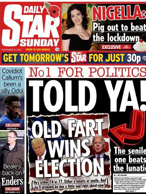 UK’s Daily Star: Told ya, Old Fart Wins Election. Picture: Supplied