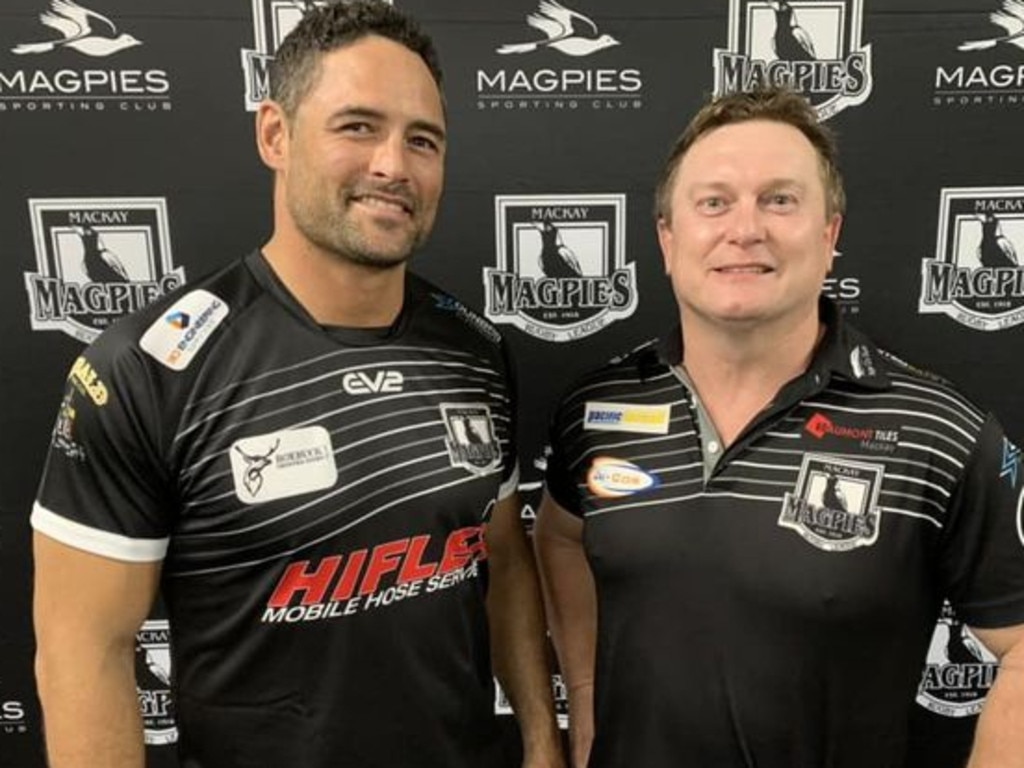 Scott Thorburn (right) played a hand in the Magpies' decision to bring his coaching replacement Hep Cahill (left). Picture: Mackay Magpies Senior Rugby League Facebook.