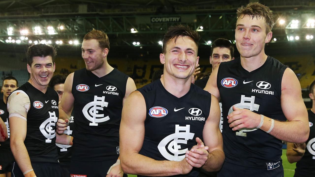 The Blues celebrate after their win over Gold Coast. Picture: Getty Images