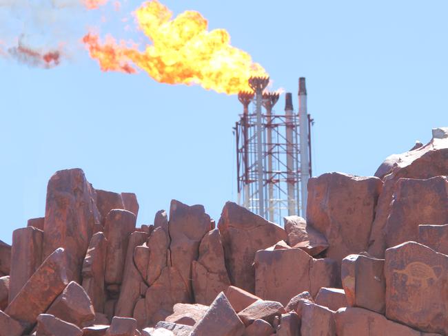Industrial development in the Burrup Peninsula, Western Australia which is home to the world's largest collection of rock art, as well as a recently lodged application to have the area listed as a UNESCO world heritage site. Save Our Songlines, the activist group is opposed to more industrial developments on the Burrup. Picture: Supplied