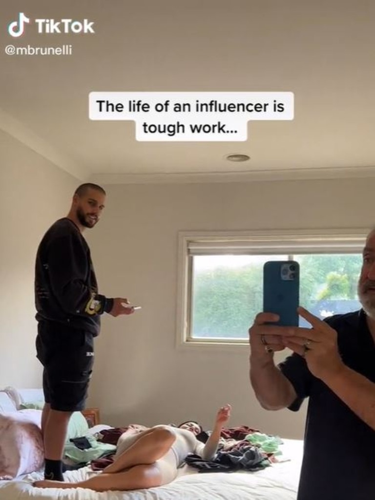 Michael roasted his partner’s influencer work, showing the behind the scenes action. Picture: TikTok/mbrunelli