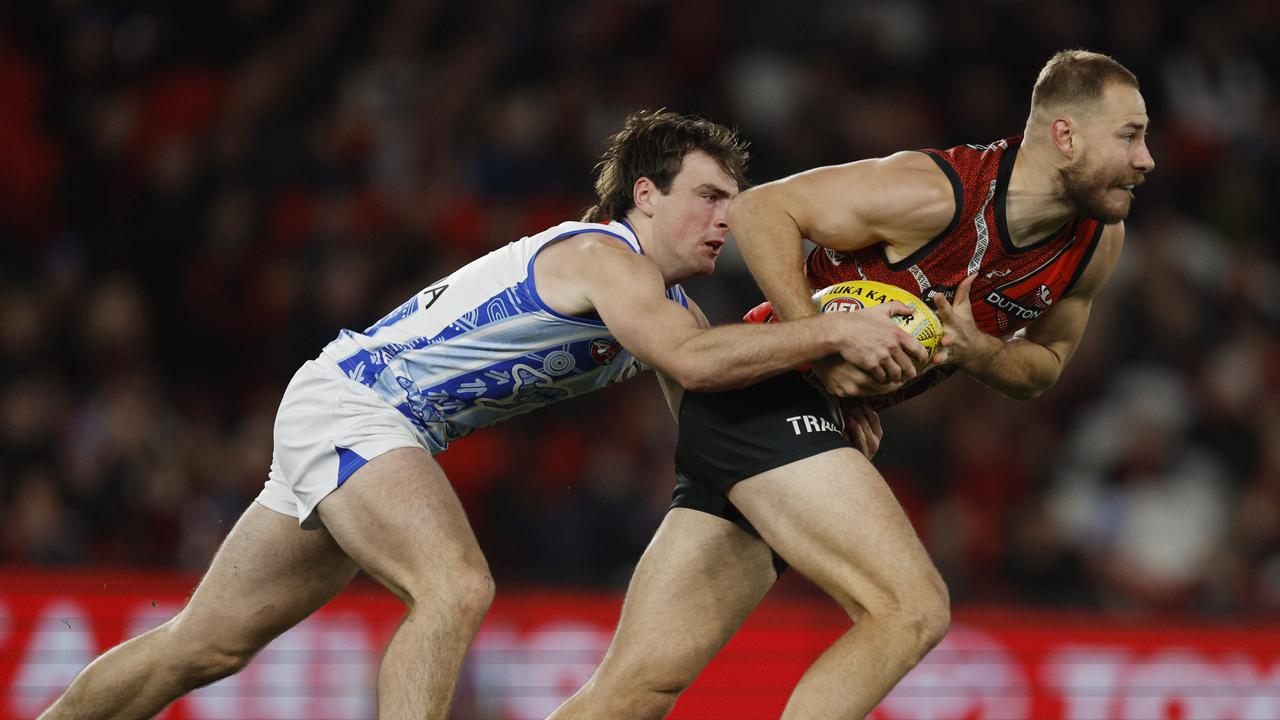 Ben McKay gets the win in his first clash with former team North Melbourne. Picture: Michael Klein