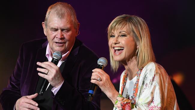 John Farnham with the late Olivia Newton-John. Picture: AAP Image /Joel Carrett.