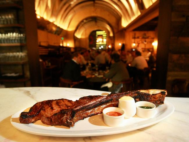 The 1.4 to 1.7kg pork Tomahawk steak at the Chophouse restaurant in Blight Street, Sydney.