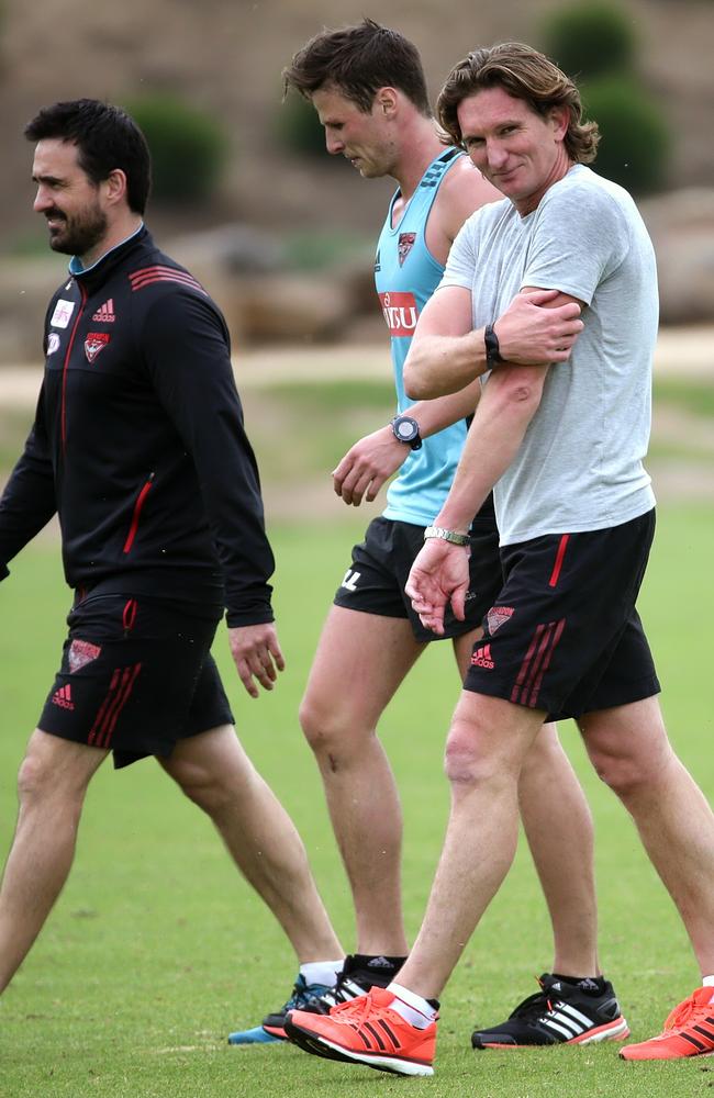 James Hird exercising on the oval at Essendon's training facility at Tullamarine. Picture: Hamish Blair