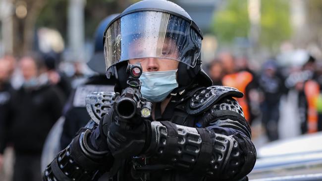 The Public Order Response Team has been deployed to the protests. Picture: Darrian Traynor/Getty Images