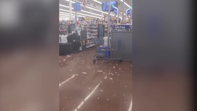 Hail falls through Walmart skylight in storm