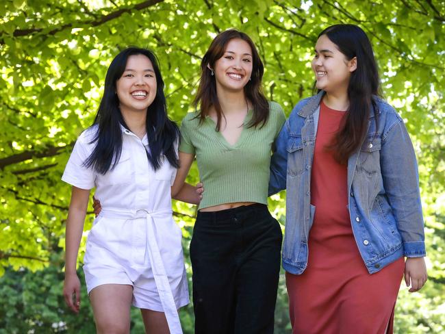 High achievers Ruyi Shen, Jasmin Krah and Ky-Lee Patterson of Presbyterian Ladies’ College in Burwood. Picture: Ian Currie