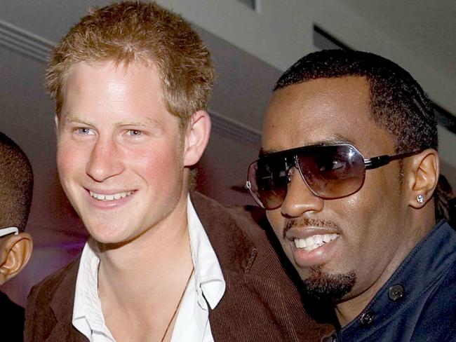 Prince Harry with P Diddy and Kanye West at the after-concert party the Princes hosted to thank all who took part in the "Concert for Diana" at Wembley Stadium, which the Princes organized to celebrate the life of their mother, Diana, Princess of Wales. Meeting celebrities (Photo by Â© Pool Photograph/Corbis/Corbis via Getty Images)