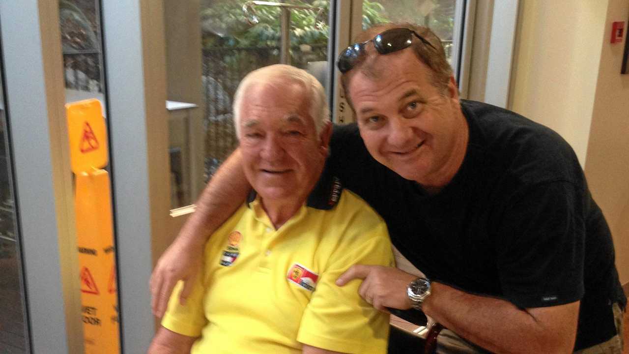 Doug Webber visiting his dad Jim at the Holy Spirit Northside Private Hospital in Brisbane. Picture: ROK060614webber