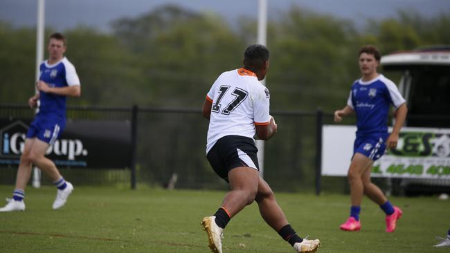 Logan Tuimauga in action for the Macarthur Wests Tigers against the North Coast Bulldogs during round two of the Laurie Daley Cup at Kirkham Oval, Camden, 10 February 2024. Picture: Warren Gannon Photography