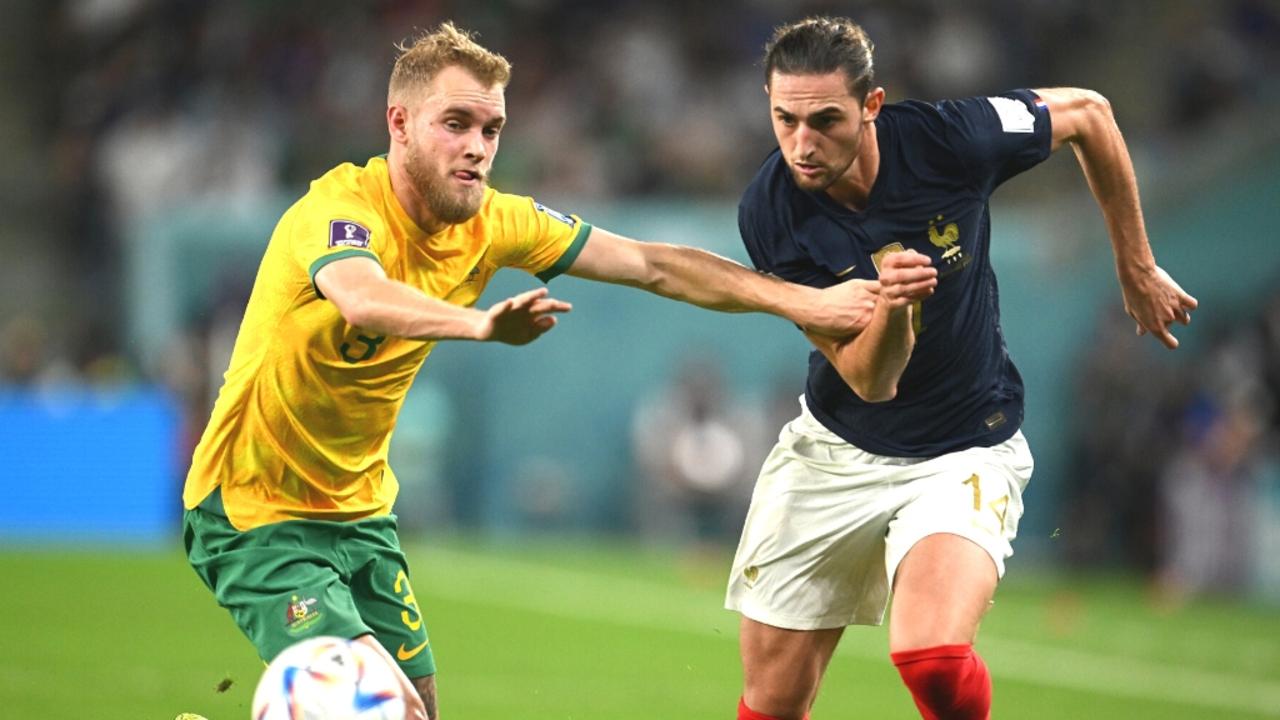 Nathaniel Atkinson (L) loses possession before a goal for France. Pic: Getty