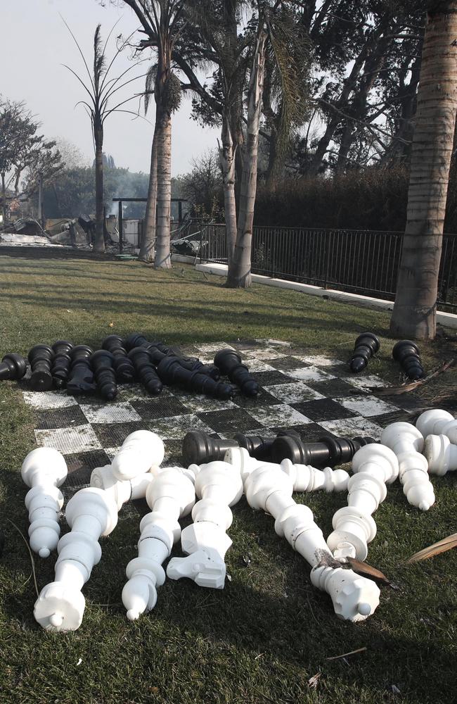 Giant chess pieces lay scattered at Thicke’s home. Picture: EPA/Mike Nelson