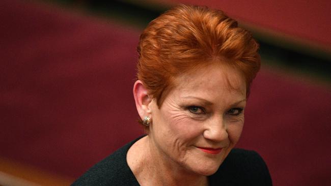 One Nation leader Pauline Hanson in the Senate yesterday. Picture: AAP