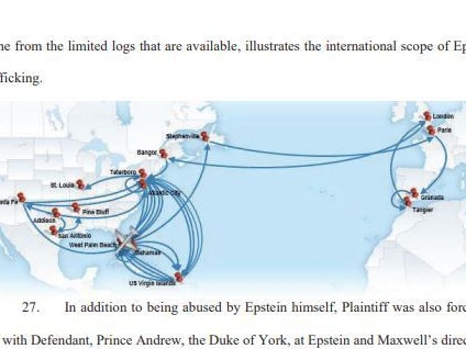 Jeffrey Epstein flight logs as presented in Virginia Roberts Giuffre's claims.