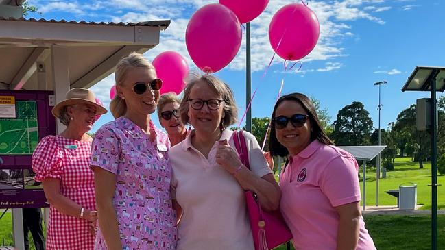 Marion Strong (middle) at this week's Walk of Hope with fellow Toowoomba Hospital nurses Naomi Kinast (left) and Nisha Shrestha (right).