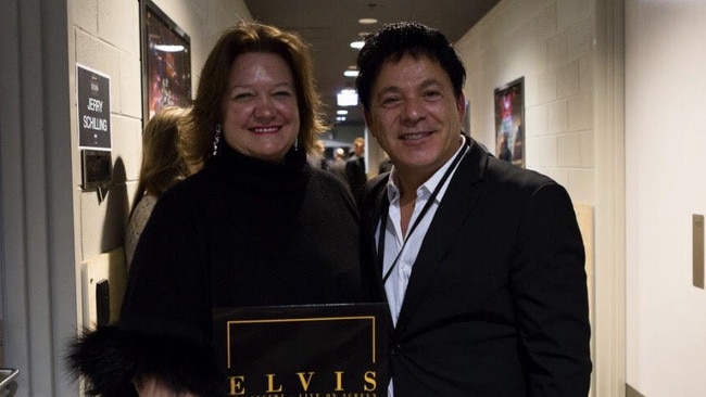 Carr with billionaire pal Gina Rinehart, backstage at the Elvis Presley tour, managed by RCM Touring. Picture: Supplied