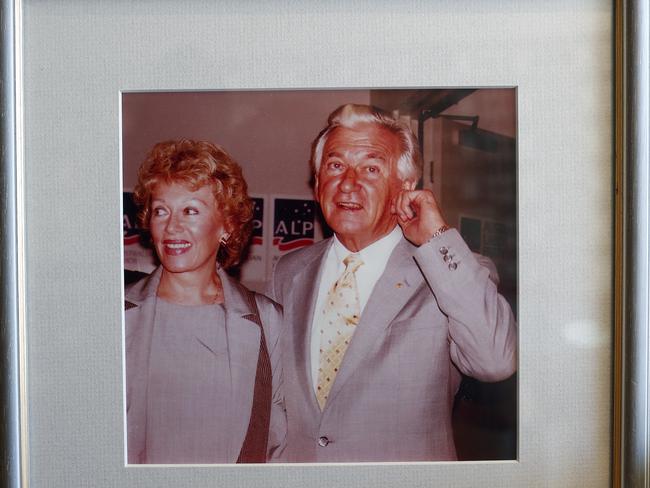 A framed photograph of Blanche d”Alpuget and Bob Hawke on display. Picture: Sam Ruttyn