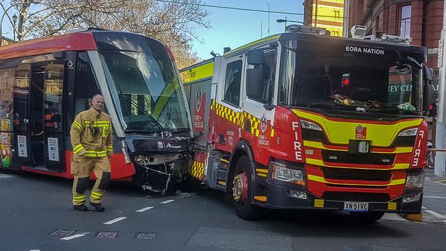 The fire truck was responding to another call when it collided with the tram. Picture: NCA NewsWire / Gaye Gerard