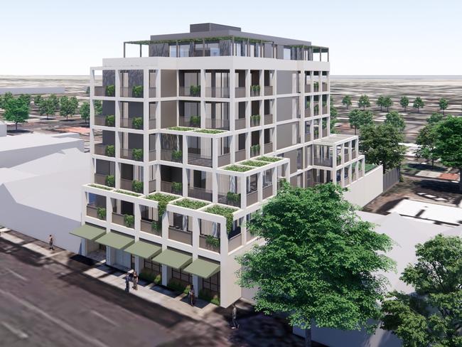 Artist impression of the rear of a proposed seven-storey apartment building for Unley Rd. Picture: Enzo Caroscio Architecture