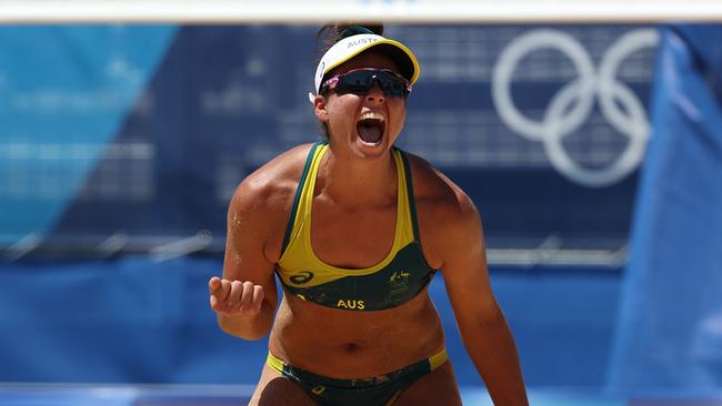 Mariafe Artacho del Solar celebrates after winning a point. Picture: Sean M. Haffey/Getty Images