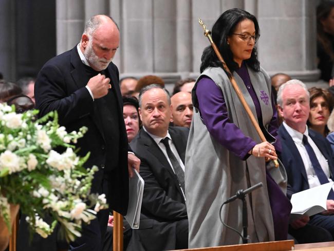 World Central Kitchen (WCK) Founder Jose Andres (L) attends an interfaith memorial service for the seven WCK workers killed in Gaza. Picture: AFP