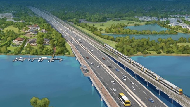 New artists impression of the Coomera Connector and the Coomera River crossing.