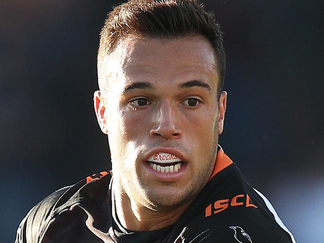 Tiger's Luke Brooks during NRL match Manly Sea Eagles v Wests Tigers at Brookvale oval. Picture. Phil Hillyard