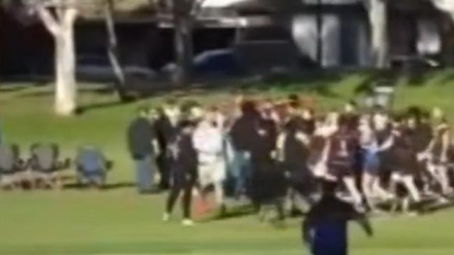 SA Police was called to the Mitchell Park Reserve around 4.30pm but the altercation was over by the time officers arrived. Picture: Nine News