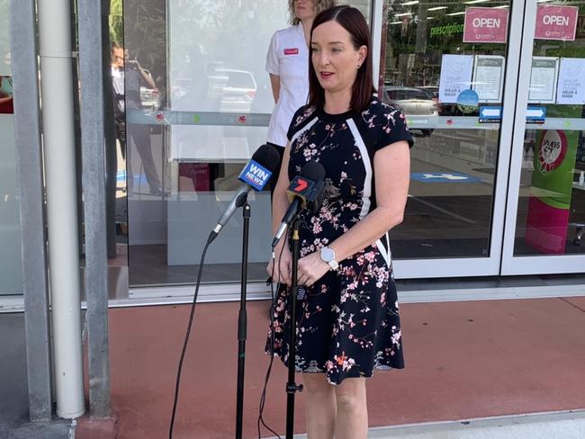 Brittany Lauga has just received her flu shot at Priceline pharmacy at Parkhurst. Pic: Lachlan Berlin