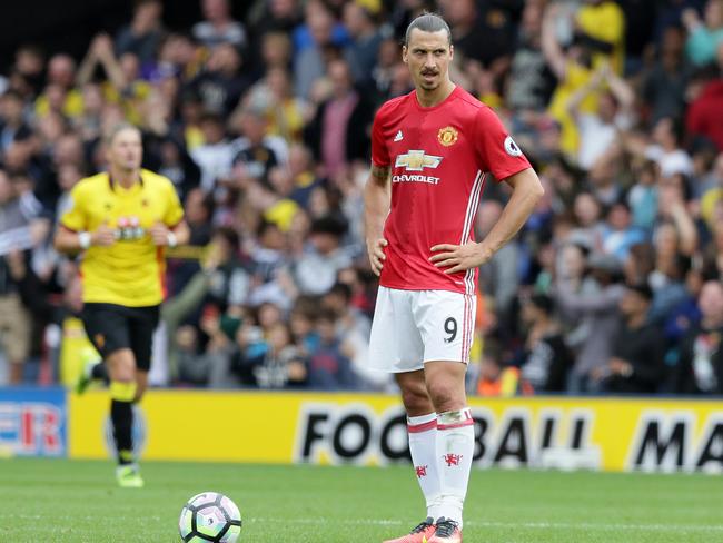 Manchester United's Zlatan Ibrahimovic looks dejected.