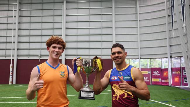 The Marist College Ashgrove captain Isaac Roach with old boy Charlie Cameron.