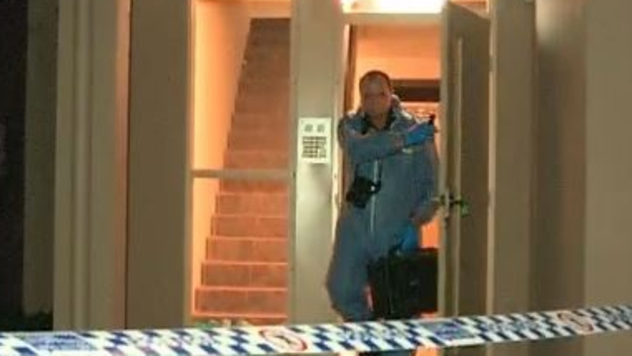 Forensic police at the scene of a fatal stabbing in Caboolture. Picture: 9 News