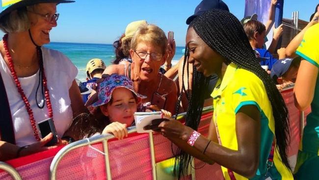 Bendere Oboya signing autographs at the Commonwealth Games. Source: instagram