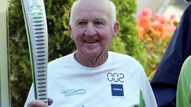 Don Hirth runs with the Queen’s Baton in Ballarat. Picture: Craig Hughes