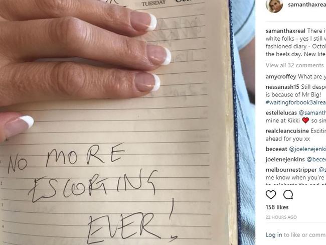 Amanda Goff aka Samantha X announces on Instagram she won't be escorting anymore.