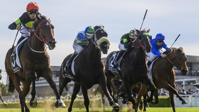 I Wish I Win (second from left) runs second to Think About It (left) in last year’s The Everest.