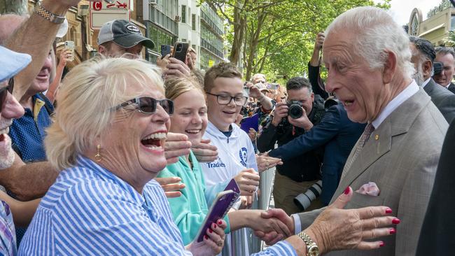 King Charles III meets members of the public after attending an event to celebrate the Bicentenary of the Legislative Council at NSW Parliament House on Sunday. Picture: Pool/Getty Images