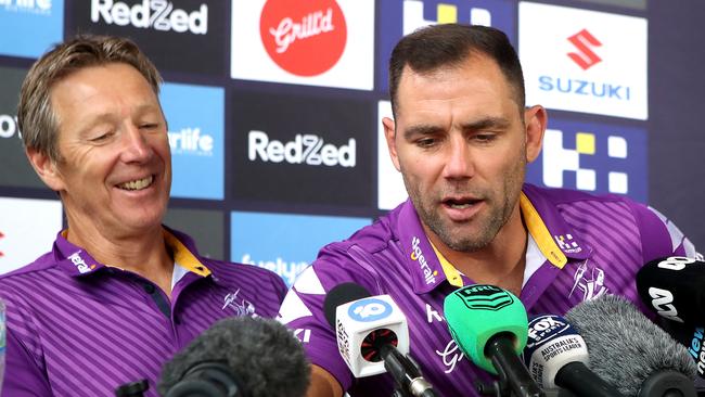 The Storm’s great double act, captain Cameron Smith and coach Craig Bellamy Picture: Getty Images