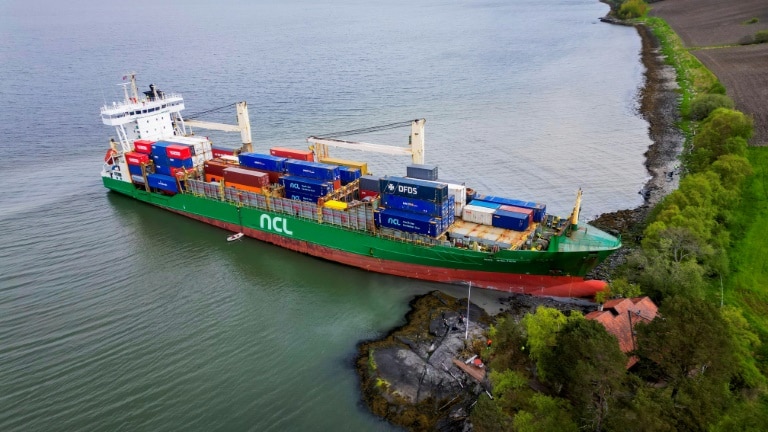 Ship pulled free after running aground near Norway home
