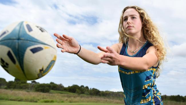 Chancellor State College touch football student and Sunshine Coast Falcons U19s player, Lila Parr. Picture: Patrick Woods.